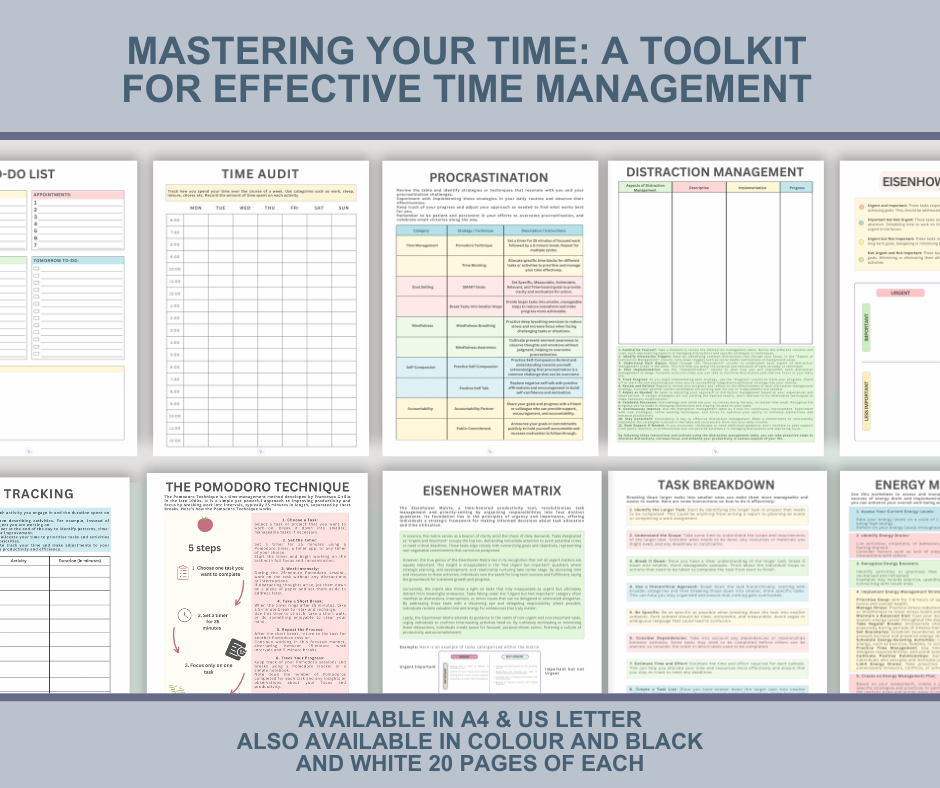 Comprehensive Time Management Worksheets: Skills, Therapy Resources, Time Blocking, and Planner