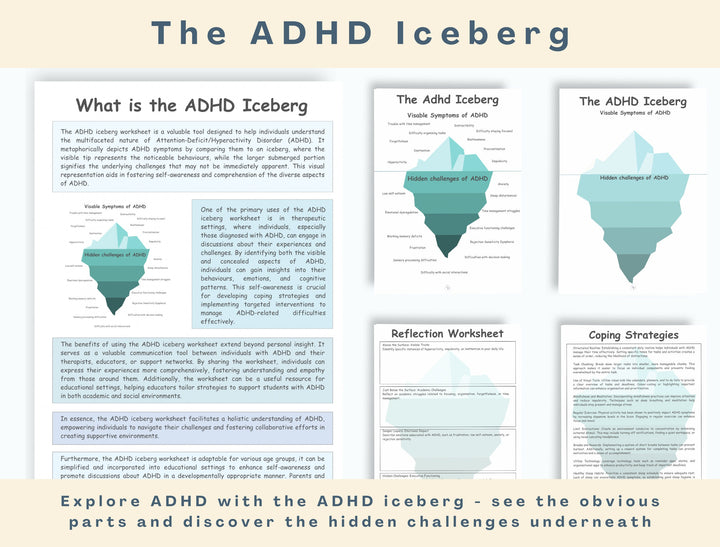 The ADHD Iceberg Worksheet, Attention Deficit Hyperactivity Disorder, Neurodivergent, Neurodiversity