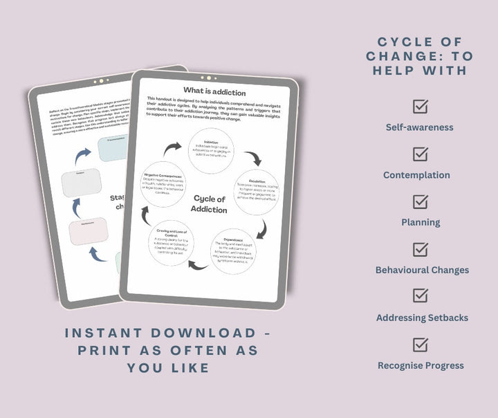 Therapy Worksheets Bundle / Cognitive Behaviour Therapy / therapy worksheets / Anxiety / boundaries / depression / Stress management