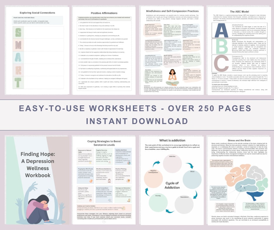 Therapy Worksheets Bundle / Cognitive Behaviour Therapy / therapy worksheets / Anxiety / boundaries / depression / Stress management