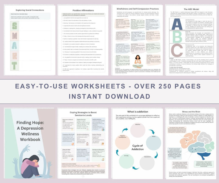 Therapy Worksheets Bundle / Cognitive Behaviour Therapy / therapy worksheets / Anxiety / boundaries / depression / Stress management