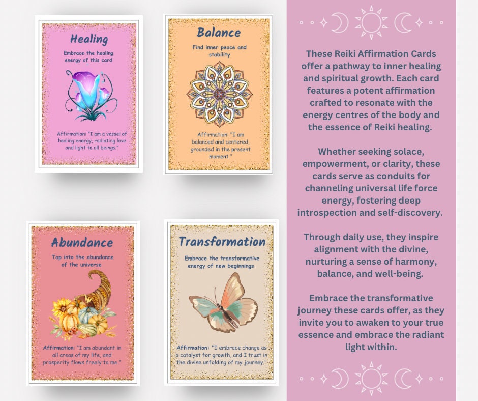 Reiki Affirmation Cards / Reiki healing / Affirmation Cards / Digital Download / Reiki Master / reiki tools / Reiki gifts