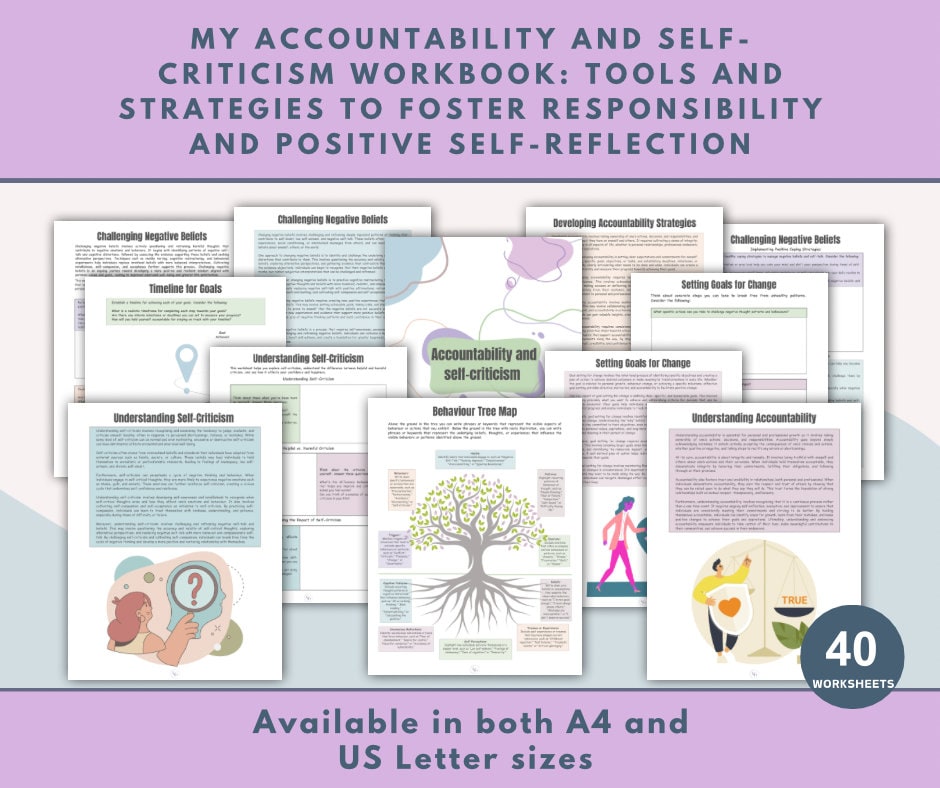 Accountability workbook / self-criticism worksheets / self-awareness / Responsibility / accountability worksheets for teens and adults