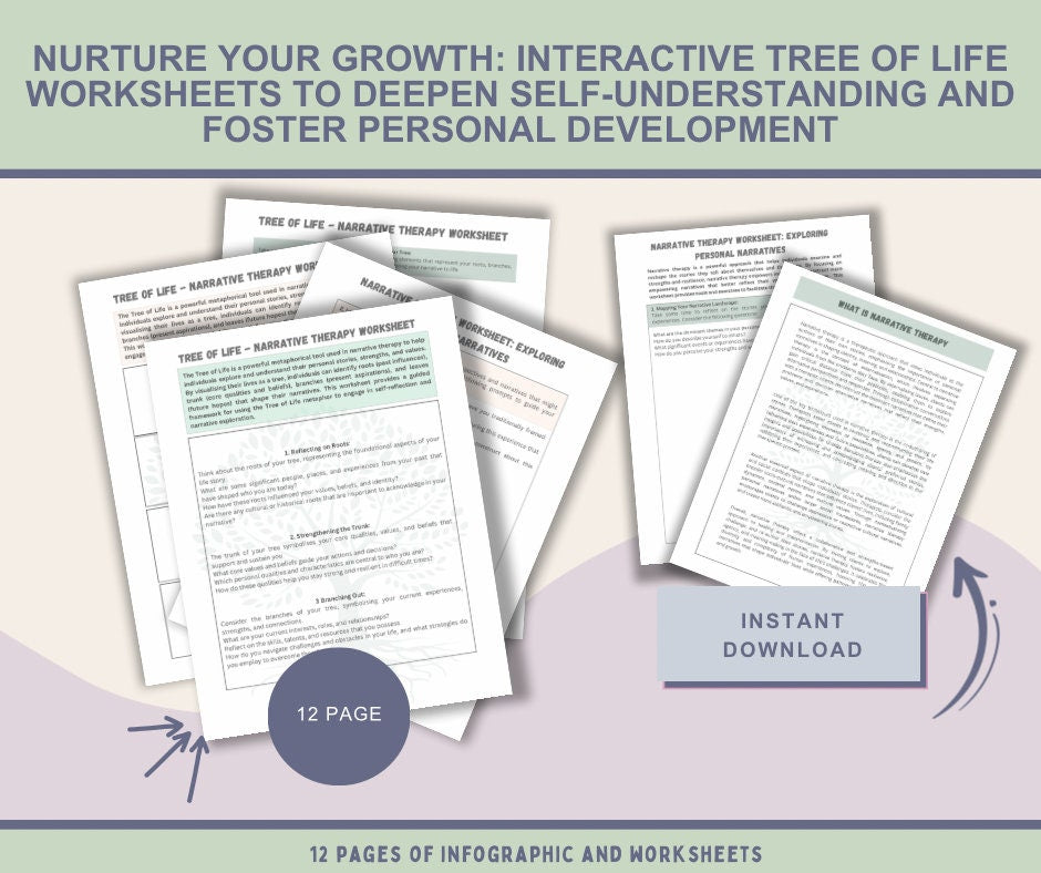 Tree of Life worksheets / Trauma Tree / CBT / Counselling tools / Anxiety worksheet/ Narrative Therapy / PTSD / psychologist worksheets