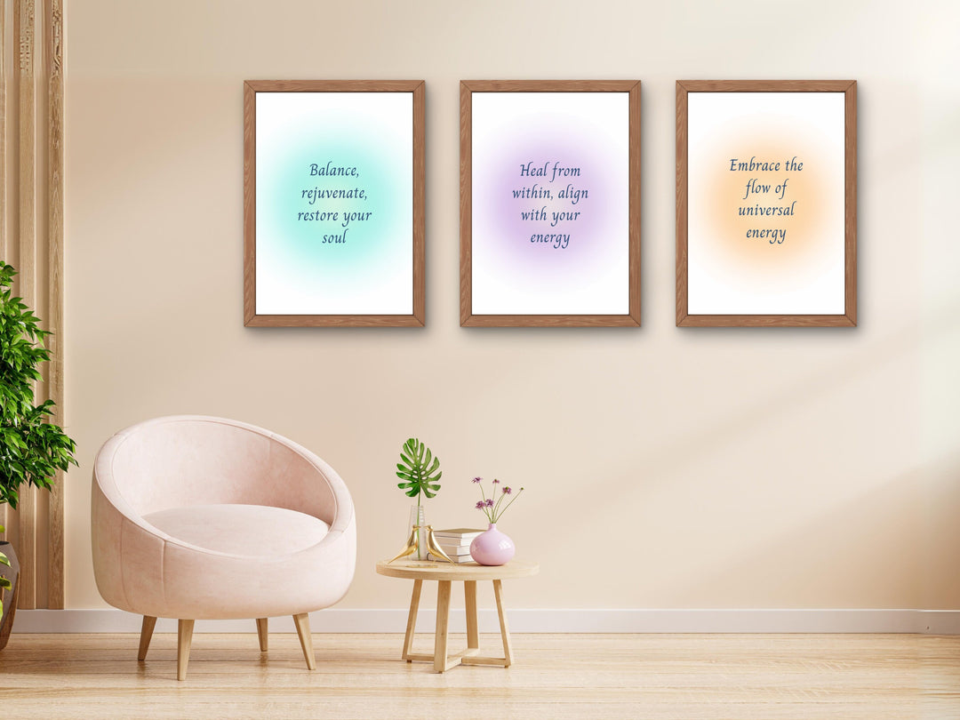 Set of 3 Soul & Energy Alignment Posters, Spiritual Wall Art for Reiki Room, Healing Space, Meditation Decor, High-Vibe Prints, Reiki Poster