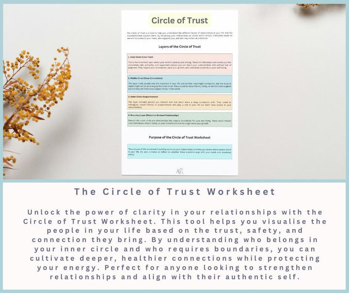 Circle of Trust Worksheet, Relationship Boundaries and Trust Tool for Personal Growth & Emotional Clarity, Relationship Mapping worksheets