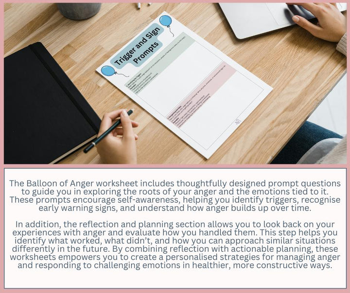 The Anger Balloon Metaphor Worksheet is a counselling resource to help manage anger, identify triggers, and support emotional regulation