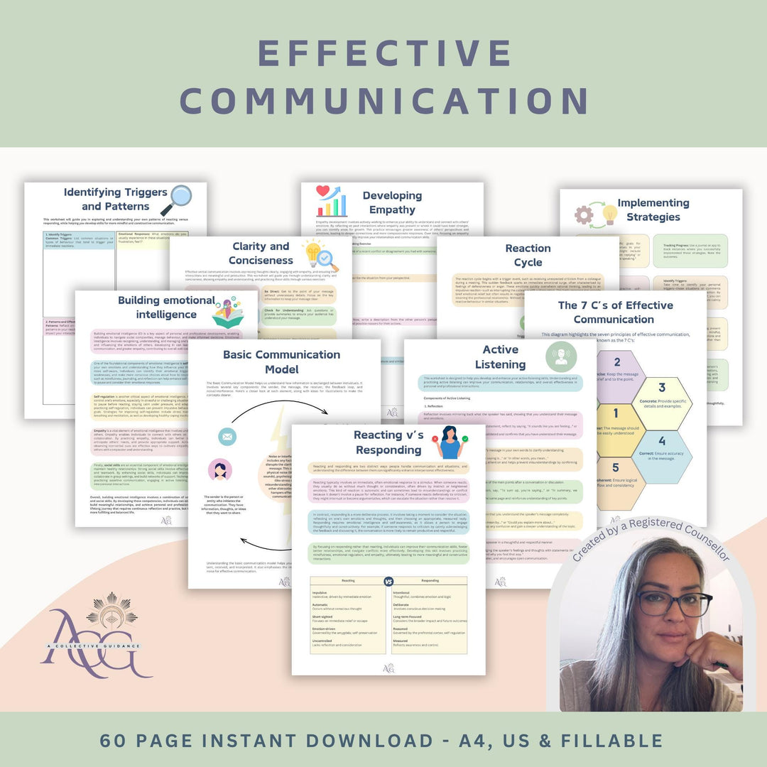 Effective Communication workbook for teens and adults, communication workbook, therapy worksheets, counselling resources, active listening