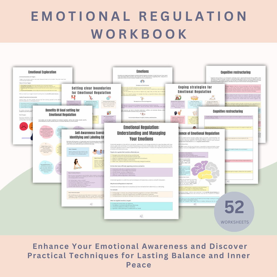 Comprehensive Emotional Regulation Workbook | Adult Emotions Worksheets and Therapy Tools for Managing Emotions