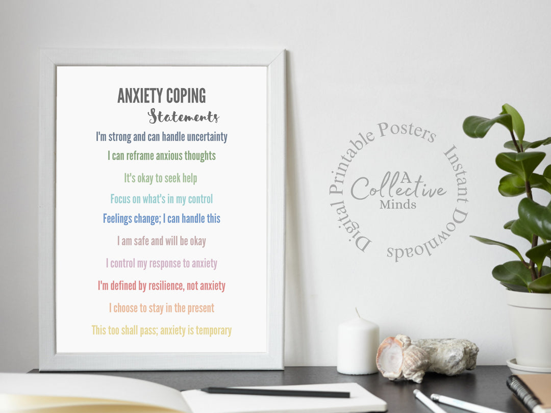 Counselling Anxiety Coping Poster, Counselling Office decor, educational posters