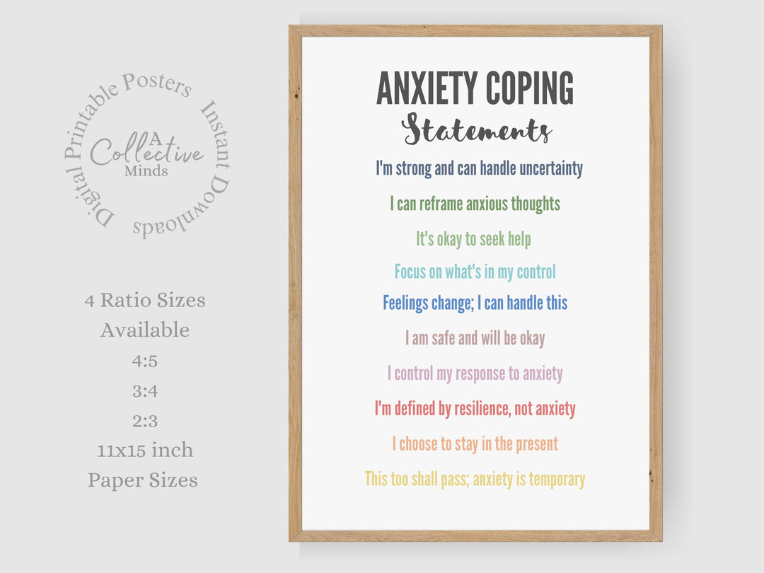 Counselling Anxiety Coping Poster, Counselling Office decor, educational posters