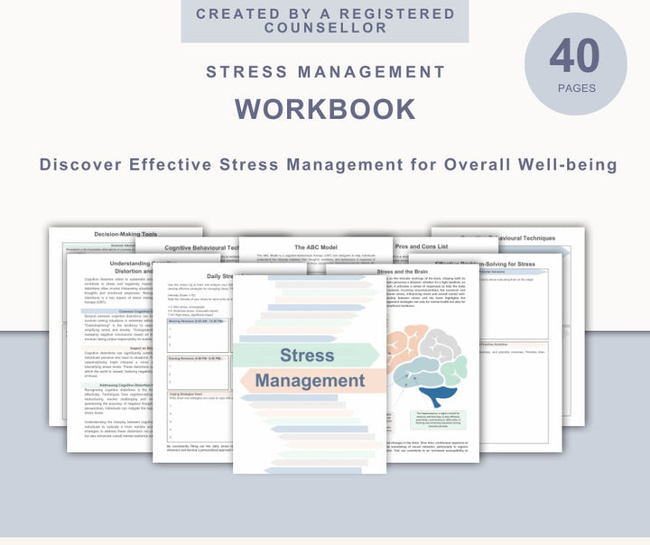 Stress Management Workbook / Stress Management / therapy worksheets / CBT worksheet / behavioural activation / coping strategies